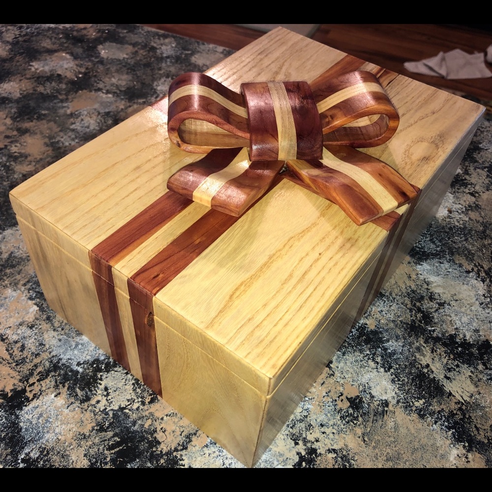 Handmade wooden present box.